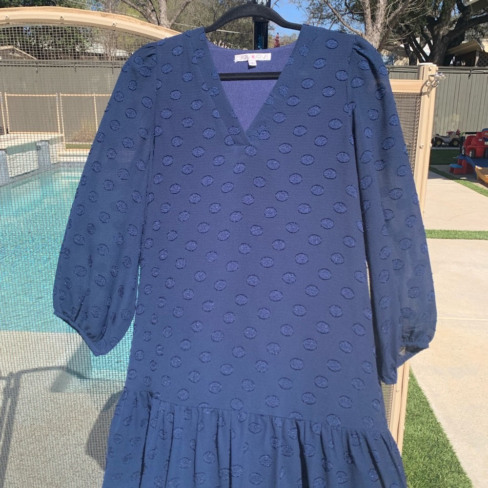 Joy Joy Navy Polka Dot V-Neck Dress